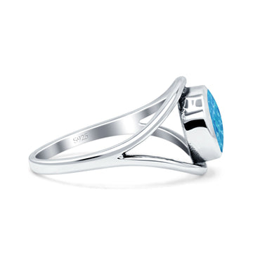 Round Thumb Ring Statement Fashion Oxidized Lab Created Blue Opal Solid 925 Sterling Silver